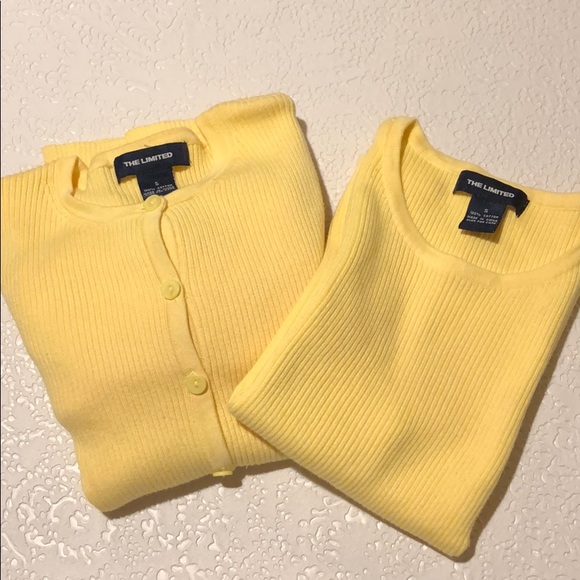 Twinset 2 Piece Sweater set ribbed Yellow cotton The Limited S Vintage 90’s - Picture 2 of 8